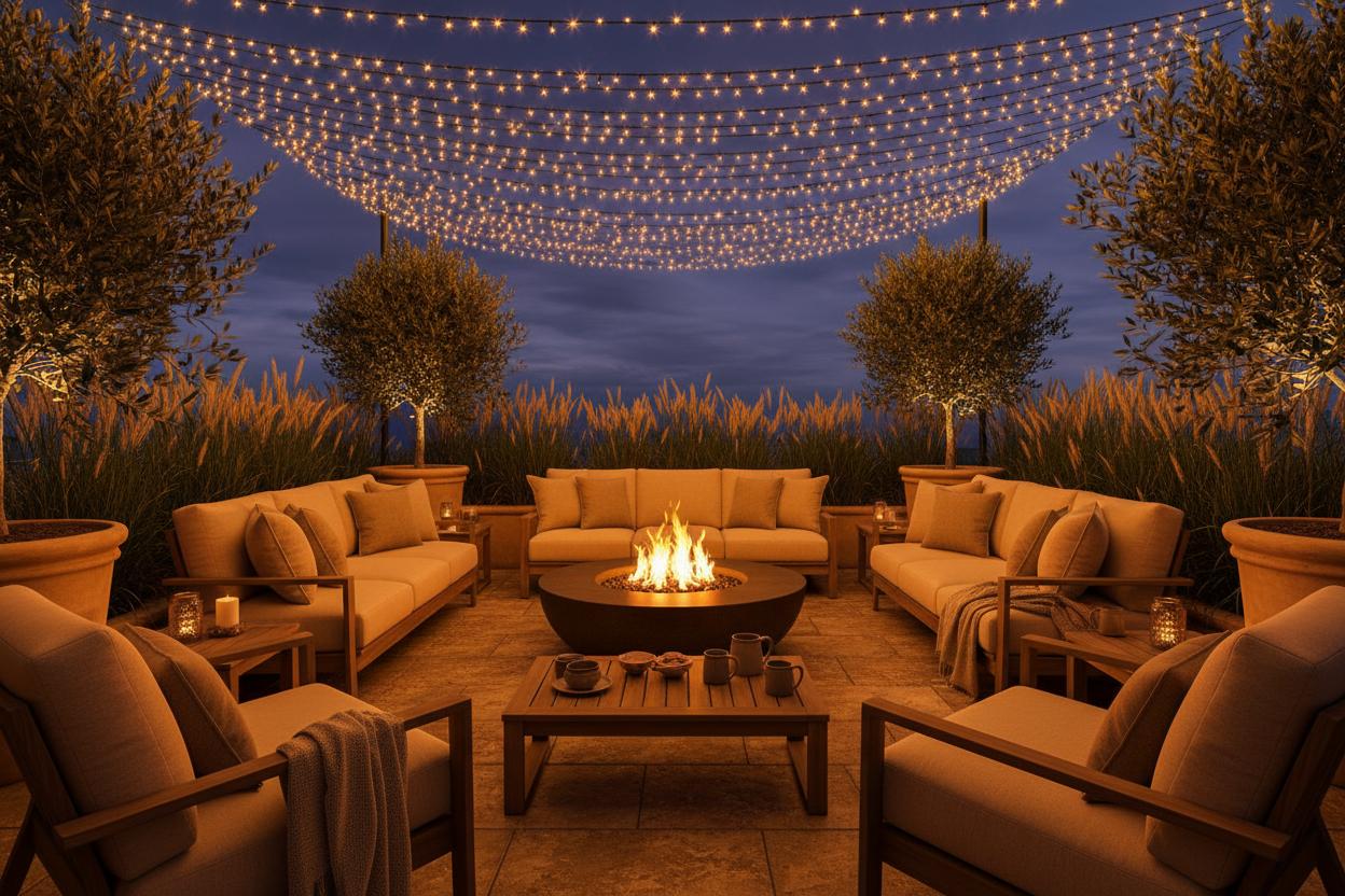 Beautifully illuminated outdoor patio