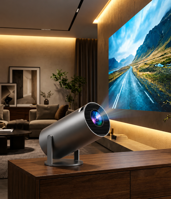 Smart Outdoor Portable Projector - Lumina 180 Pro [Auto Focus & 180° Rotation] Android 14, WiFi 6, Bluetooth 5.4, Built-in Streaming Apps