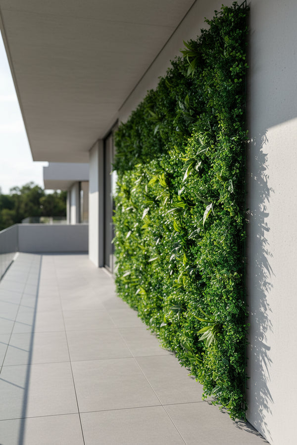 EverGreen artificial plant wall panels covering a garden fence for privacy