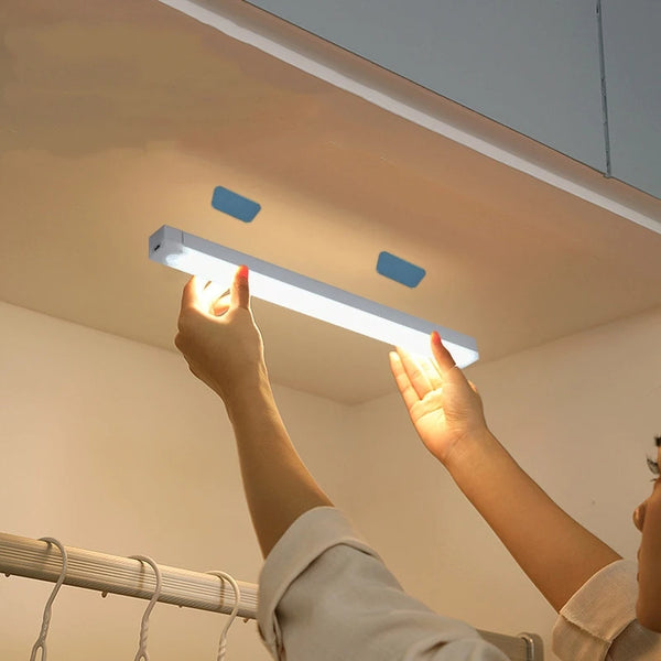 Lumen Bar motion sensor LED light mounted under a kitchen cabinet